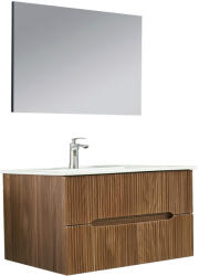 Leziter Mobilier de baie Trent 100 cm cu chiuvetă ceramică (2 sertare) și oglindă 60x100 cm stejar apus de soare (TRENT100SST)