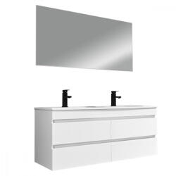 Leziter Mobilier de baie Cube 120 cm cu chiuvetă și oglindă ceramică 60x120 cm vopsit în alb lucios (CUBE120)