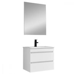 Leziter Mobilier de baie Cube 60 cm cu lavoar ceramic (2 sertare) și oglindă 60x80 cm vopsit în alb lucios (CUBE60)