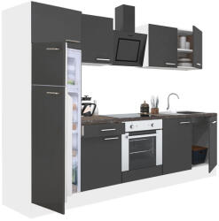 Leziter Mobilă de bucătărie Yorki 270, corp alb, față antracit satinat, element cuptor inferior, frigider congelator superior (L270FHAN-SUT-FF)
