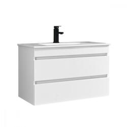 Leziter Mască de baie Cube 80 cu chiuvetă ceramică, 2 sertare, vopsită în alb lucios (CUBE80A)