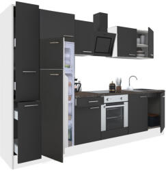 Leziter Mobilă de bucătărie Yorki 300, corp alb, față antracit satinat, element cuptor inferior, frigider congelator superior (L300FHAN-SUT-FF)