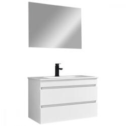Leziter Mobilier de baie Cube 80 cm cu lavoar ceramic (2 sertare) și oglindă 60x80 cm vopsit în alb lucios (CUBE80)