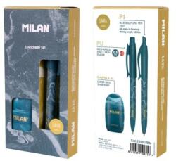 MILAN P1 toll + töltőceruza + radír hegyezővel, ajándékdobozban - kék
