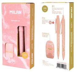MILAN P1 toll + mechanikus ceruza + radír hegyezővel, ajándékdobozban - rózsaszín