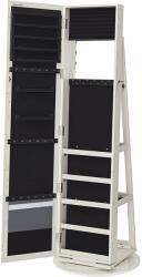 SONGMICS Álló ékszeres szekrény, tükörrel, polcokkal, zárható, fehér 162x55x55cm (JBC62W)