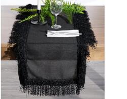 EUROFIRANY Tina prémium terítő bolyhos rojtokkal Fekete 40x140 cm