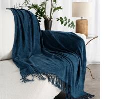 EUROFIRANY Joyce, rojtos szőtt takaró zsenília anyagból Gránátkék 130x160 cm