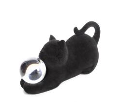 EUROFIRANY Moly velúr borítású dekoratív macska figura Fekete 26x11x12 cm