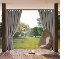 EUROFIRANY Garden2 vízálló mintás kerti függöny elkötővel Ezüst 155x220 cm