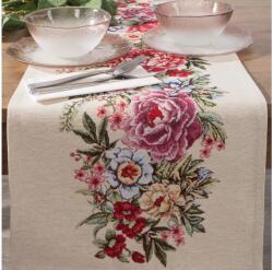 EUROFIRANY Gria virágos gobelin asztalterítő Natúr 40x100 cm +/-5%