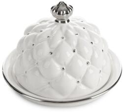 Eurofirany Adore steppelt hatású kerámia fedeles tál kör Fehér 16x16x12 cm