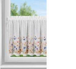 EUROFIRANY Rozalie virágos mező vitrázs függöny Fehér 60x150 cm