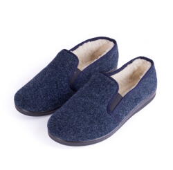 Vlnka Férfi csúszásmentes mamusz birka gyapjúval, kék felnőtt cipő méret 43