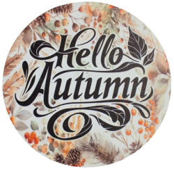  Nyomtatott fa tábla koszorú közép - Hello Autumn 14, 8cm - koszorú díszítéséhez