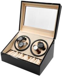 iUni Óraforgató Doboz 4db Órához + 6 Tárolóhely, Watch Winder, Fekete-Krém