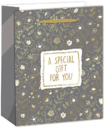  Papírtasak Matt, Arany Fényes Nyomással, Virág Mintás, A Special Gift For You Felirattal (370571)