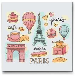  Festés számok szerint - Vidám motívumok Franciaországról Méret: 50x50cm, Keretezés: Keret nélkül (csak a vászon)