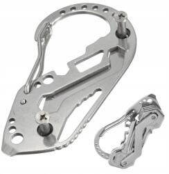  Többfunkciós kulcstartó, csavarhúzó, palacknyitó, rozsdamentes acél, karabiner, 86×48×17mm
