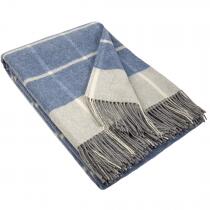 Interblanket Кашмирено Одеяло - Кариран Десен - Синьо И Сиво С Ресни - 140x200 См