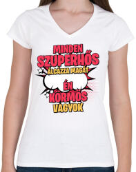 printfashion SZUPERHŐS KÖRMÖS - Női V-nyakú póló - Fehér (17611543)