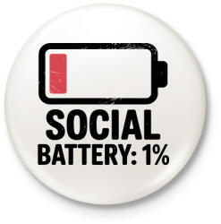 printfashion Social Battery - Kitűző, hűtőmágnes - Fehér (17590666)