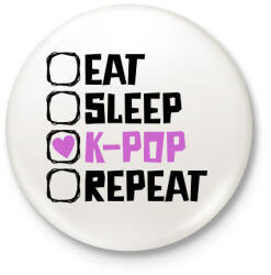 printfashion eat sleep kpop repeat - Kitűző, hűtőmágnes - Fehér (17607786)