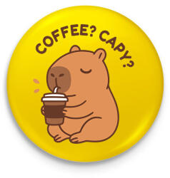 printfashion Coffee? Capy? - Kitűző, hűtőmágnes - Sárga (17616794)