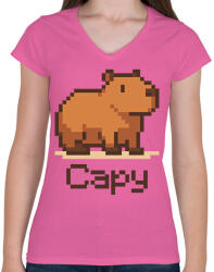 printfashion Pixel capy - Női V-nyakú póló - Rózsaszín (17651611)