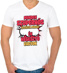 printfashion SZUPERHŐS HEGESZTŐ - Férfi V-nyakú póló - Fehér (17610107)