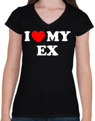 printfashion I love my ex - Női V-nyakú póló - Fekete (17666909)
