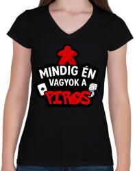 printfashion Mindig én vagyok a piros - Női V-nyakú póló - Fekete (17599325)