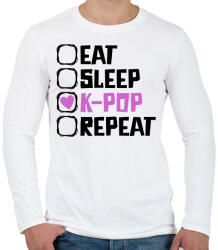 printfashion eat sleep kpop repeat - Férfi hosszú ujjú póló - Fehér (17607382)