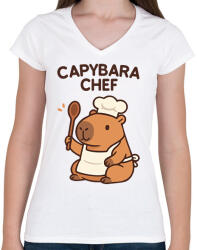 printfashion Kapibara séf - Női V-nyakú póló - Fehér (17633974)