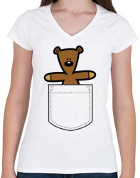 printfashion MrBean Teddy - Női V-nyakú póló - Fehér (17707961)