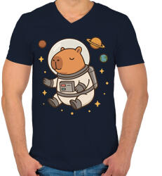 printfashion Űrhajós kapibara - Férfi V-nyakú póló - Sötétkék (17624475)