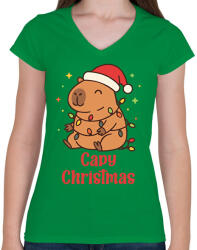 printfashion Capy Christmas - Női V-nyakú póló - Zöld (17650263)