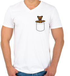 printfashion MrBean Teddy - Férfi V-nyakú póló - Fehér (17707910)