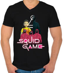 printfashion Squid game - Férfi V-nyakú póló - Fekete (17597024)