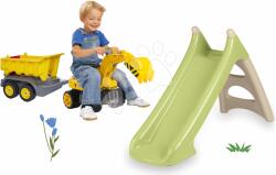Smoby Set tobogan cu joc de apă și excavator cu remorcă XS Slide Green Life Smoby lungimea suprafeței de alunecare 90 cm cu filtru UV (SM820629-9)
