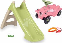 Smoby Set tobogan cu joc de apă și babytaxiu Flower cu frânghie XS Slide Green Life Smoby lungimea suprafeței de alunecare 90 cm cu filtru UV (SM820629-7)