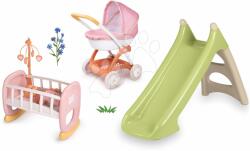 Smoby Set tobogan cu joc de apă și cărucior adânc cu husă textilă XS Slide Life Smoby lungimea suprafeței de alunecare 90 cm și leagăn cu carusel (SM820629-12)