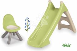 Smoby Set tobogan cu joc de apă cu loc de stat XS Slide Green Life Smoby lungimea suprafeței de alunecare 90 cm cu două scăunele KidChair (SM820629-5)