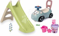 Smoby Set tobogan cu joc de apă și set de găleată XS Slide Green Life Smoby lungimea suprafeței de alunecare 90 cm și babytaxiu cu premergător cu claxon (SM820629-1)