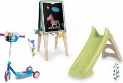 Smoby Set tobogan și tablă pentru cretă și magneți XS Slide Green Life Smoby lungimea suprafeței de alunecare 90 cm și trotinetă cu trei roți Frozen (SM820629-4)