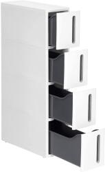 SONGMICS Keskeny tárolókocsi 4 fiókkal, műanyag gurulós fiók 45x17x83 cm, fehér-szürke (KFR008G01)