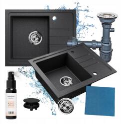  NexaSinks gránit mosogató, fekete, egymedencés, szifon, Luca 1.0s (NexaSinks Luca1.0s lewy nakrapiany)