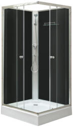 Leziter Cabină de duș pătrată Polo Black II neagră cu perete posterior, cu cădiță de duș acrilică, dimensiuni 80x80x195 cm (POLOBII-80)
