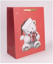  Papírtasak karácsonyi, fehér maci minta 26x32cm