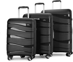 BONTOUR "Flow" 4-kerekes Bőrönd Szett, Fekete (130640-Black) - vasbutor